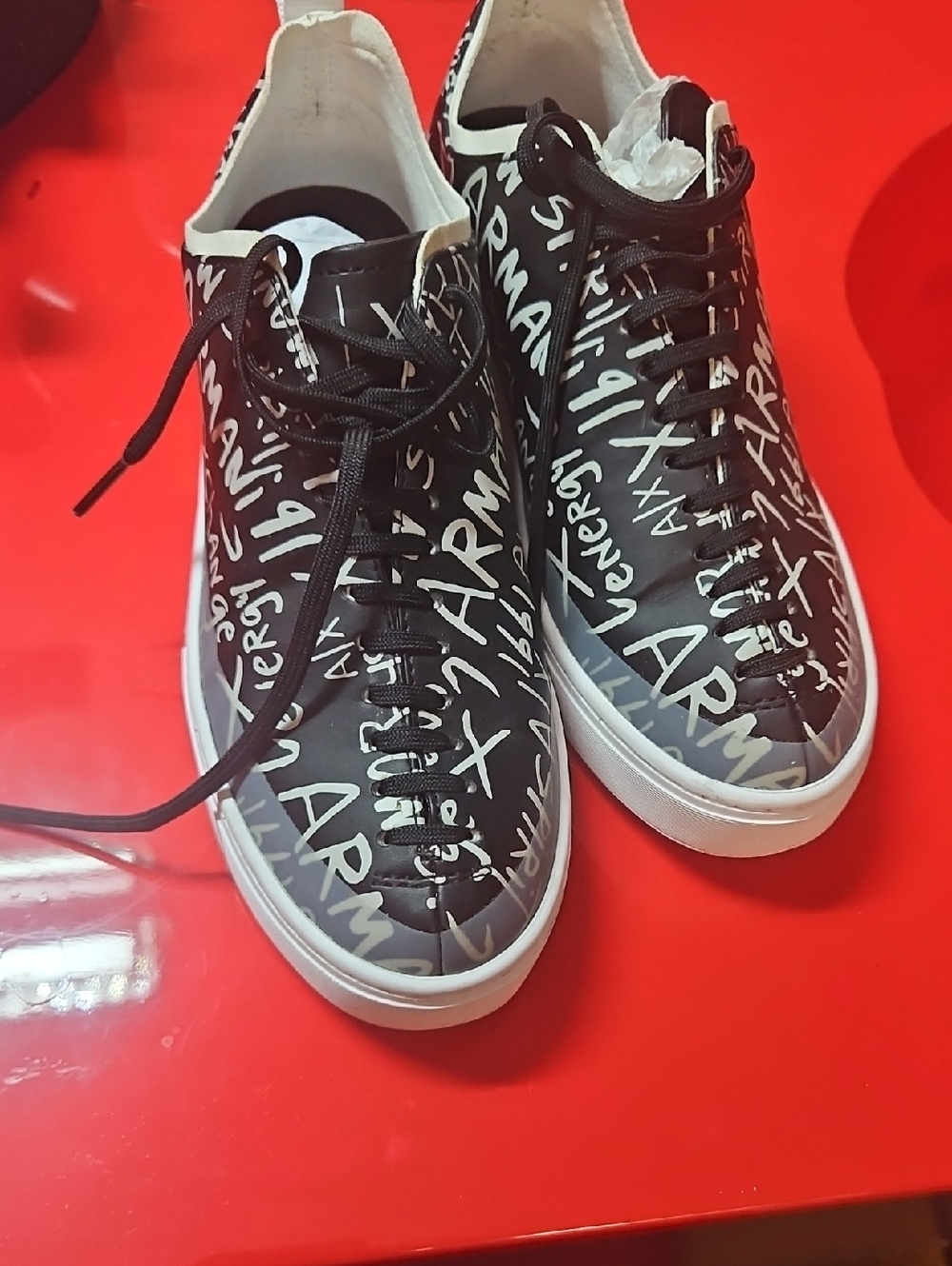Armani Exchange Black & White Graffiti Sneakers